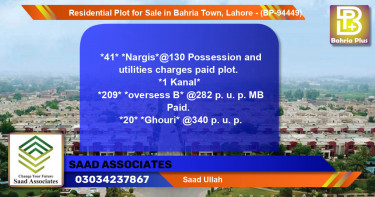 Residential Plot for Sale in Bahria Town, Lahore - (BP-94449)