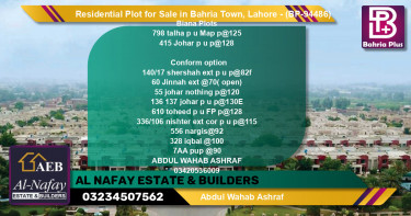Residential Plot for Sale in Bahria Town, Lahore - (BP-94486)