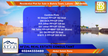 Residential Plot for Sale in Bahria Town, Lahore - (BP-94498)