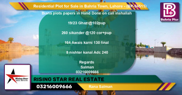 Residential Plot for Sale in Bahria Town, Lahore - (BP-94515)