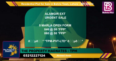 Residential Plot for Sale in Bahria Town, Lahore - (BP-94544)