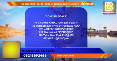 Residential Plot for Sale in Bahria Town, Lahore - (BP-94549)