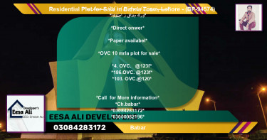 Residential Plot for Sale in Bahria Town, Lahore - (BP-94574)