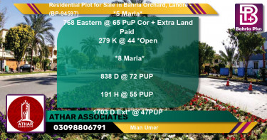 Residential Plot for Sale in Bahria Orchard, Lahore - (BP-94597)