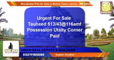 Residential Plot for Sale in Bahria Town, Lahore - (BP-94639)