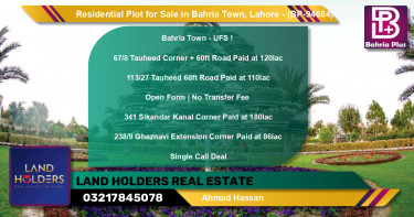 Residential Plot for Sale in Bahria Town, Lahore - (BP-94684)