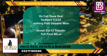 Residential Plot for Sale in Bahria Town, Lahore - (BP-94702)