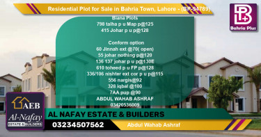 Residential Plot for Sale in Bahria Town, Lahore - (BP-94789)