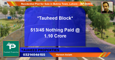 Residential Plot for Sale in Bahria Town, Lahore - (BP-94865)