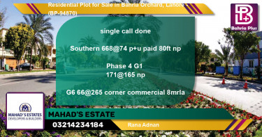Residential Plot for Sale in Bahria Orchard, Lahore - (BP-94870)