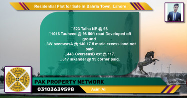 Residential Plot for Sale in Bahria Town, Lahore - (BP-95796)