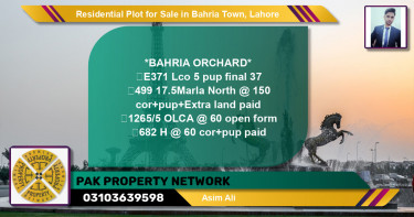 Residential Plot for Sale in Bahria Town, Lahore - (BP-95798)