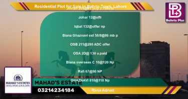 Residential Plot for Sale in Bahria Town, Lahore - (BP-95882)
