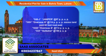 Residential Plot for Sale in Bahria Town, Lahore - (BP-95900)