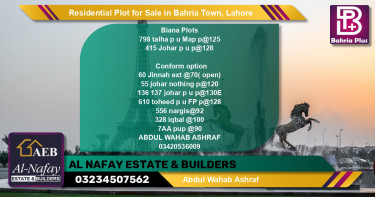 Residential Plot for Sale in Bahria Town, Lahore - (BP-95983)