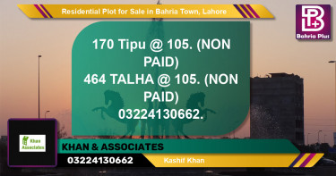 Residential Plot for Sale in Sector F - Tipu Sultan Block -  Bahria Town, Lahore - (BP-96028)