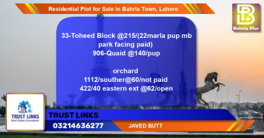 Residential Plot for Sale in Bahria Town, Lahore - (BP-96096)