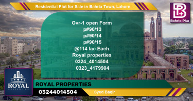 Residential Plot for Sale in Bahria Town, Lahore - (BP-96196)