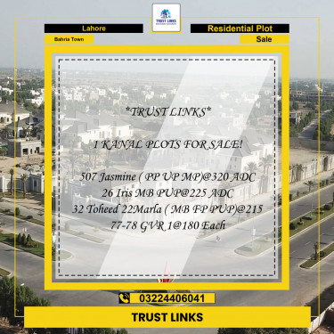 Residential Plot for Sale in Bahria Town, Lahore - (BP-96851)