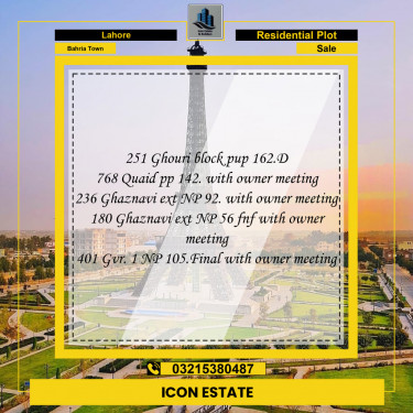 Residential Plot for Sale in Bahria Town, Lahore - (BP-96869)