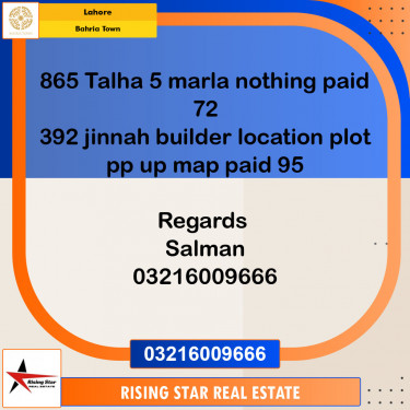 Residential Plot for Sale in Bahria Town, Lahore - (BP-96928)