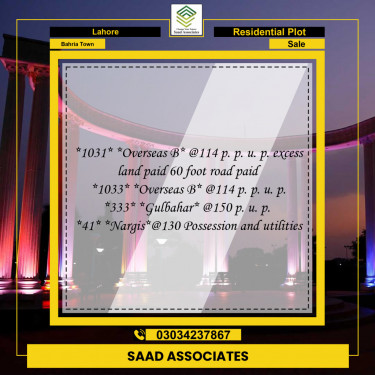 Residential Plot for Sale in Bahria Town, Lahore - (BP-96946)