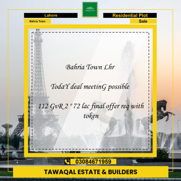 Residential Plot for Sale in Bahria Town, Lahore - (BP-96957)