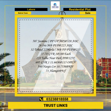 Residential Plot for Sale in Bahria Town, Lahore - (BP-96964)