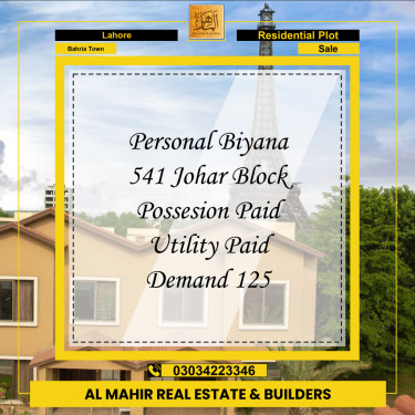 Residential Plot for Sale in Bahria Town, Lahore - (BP-96968)