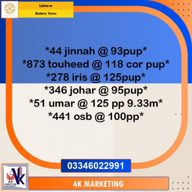 Residential Plot for Sale in Bahria Town, Lahore - (BP-97121)