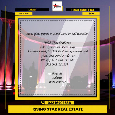 Residential Plot for Sale in Bahria Town, Lahore - (BP-97158)