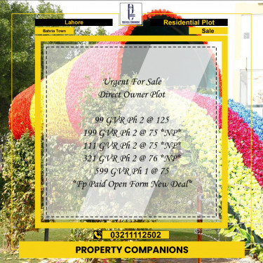 Residential Plot for Sale in Bahria Town, Lahore - (BP-97201)