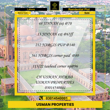 Residential Plot for Sale in Sector E - Jinnah Ext. Block -  Bahria Town, Lahore - (BP-97206)