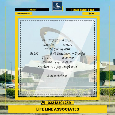 Residential Plot for Sale in Bahria Orchard, Lahore - (BP-97251)