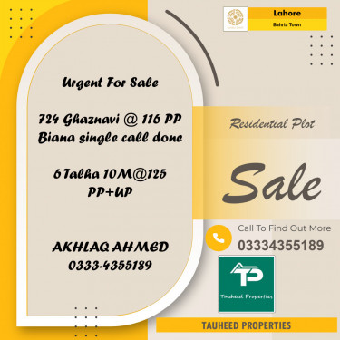 Residential Plot for Sale in Bahria Town, Lahore - (BP-97265)