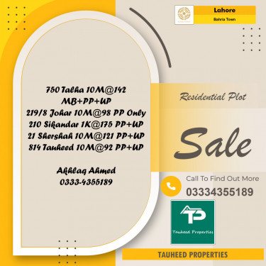 Residential Plot for Sale in Bahria Town, Lahore - (BP-97271)