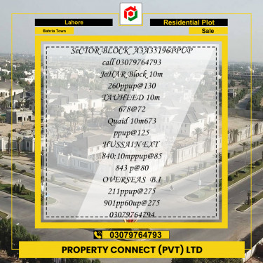 Residential Plot for Sale in Bahria Town, Lahore - (BP-97282)