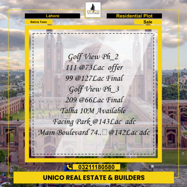 Residential Plot for Sale in Bahria Town, Lahore - (BP-97284)