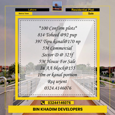 Residential Plot for Sale in Bahria Town, Lahore - (BP-97356)