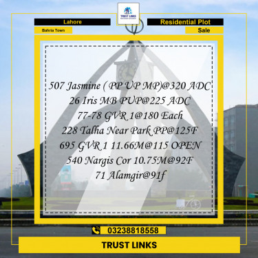 Residential Plot for Sale in Bahria Town, Lahore - (BP-97401)