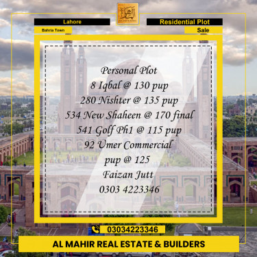 Residential Plot for Sale in Bahria Town, Lahore - (BP-97404)