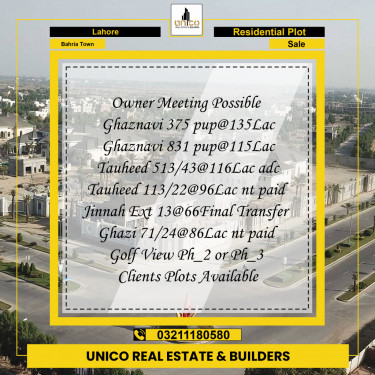 Residential Plot for Sale in Bahria Town, Lahore - (BP-97424)