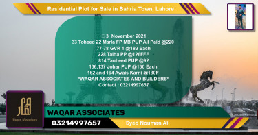 Residential Plot for Sale in Bahria Town, Lahore - (BP-97460)